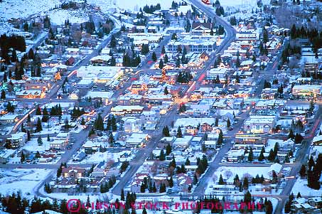 Stock Photo #14870: keywords -  aerial aerials center central city communities community dark destination downtown dusk elevate elevated evening grid horz idaho ketchum lighting lights mountain mountains pattern patterns recreation region resort resorts rocky small snow street streets sun town towns travel vacation valley view views winter