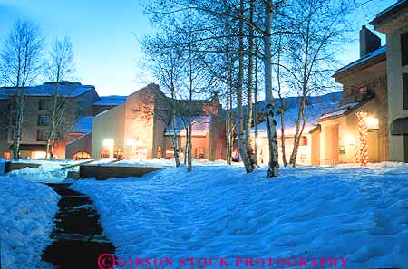Stock Photo #14886: keywords -  buildings communities community destination elkhorn evening horz idaho lighting lights mountain mountains recreation region resort resorts rocky ski snow sun travel vacation valley winter