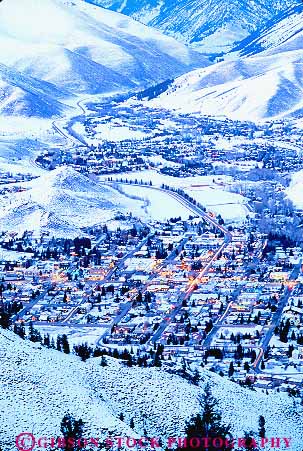 Stock Photo #14892: keywords -  aerial aerials and communities community destination downward dusk elevate elevated idaho ketchum landscape lighting lights mountain mountains overview overviews recreation region resort resorts rocky scenery scenic ski snow sun travel vacation valley valleys vert view views winter