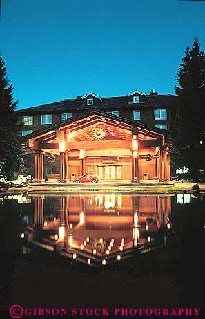 Stock Photo #14902: keywords -  building communities community dark destination dusk evening idaho landscape lighting lights lodge mountain mountains pond recreation reflect reflection reflects region resort resorts rocky scenery scenic sun sunset travel vacation valley vert water