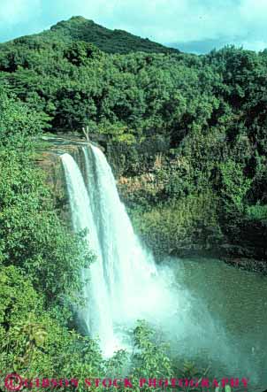 Stock Photo #8690: keywords -  destination falls hawaii hawaiian island islands kauai landscape nature resort resorts scenery scenic splash travel tropical usa vacation vert wailua waterfall waterfalls wilderness