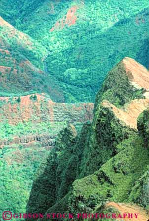 Stock Photo #8703: keywords -  canyon destination eroded eroding erosion geologic geological geology green hawaii hawaiian ical island islands kauai landscape lush mountain nature rainforest resort resorts scenery scenic steep travel trop usa vacation verdant vert waimea wilderness