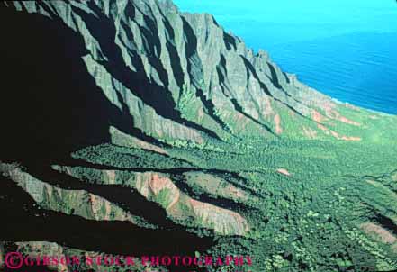 Stock Photo #8708: keywords -  cliff cliffs climate coast coastal desolate desolation destination earth erode eroded eroding erosion hawaii hawaiian horz island islands kauai landscape marine maritime moist mountain mountains na nature ocean pali ravine ravines remote resort resorts scenery scenic science sea seashore seawater shore shoreline steep terrain travel tropical usa vacation water wet wilderness