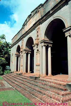 Stock Photo #14988: keywords -  arch arches artifact artifacts cultural culture destination display displaying displays exterior hawaii hawaiian heritage historic history island islands kauai lihue masonry museum museums stone travel tropic tropical tropics vert