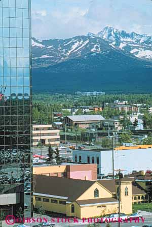 Stock Photo #10369: keywords -  alaska anchorage buildings cities city elevate elevated mountains town towns vert view