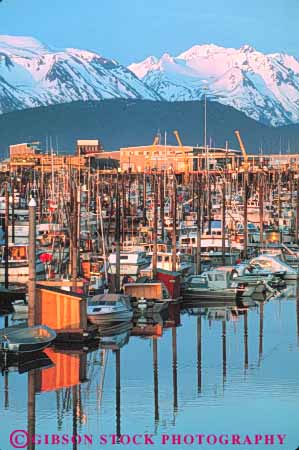 Stock Photo #10388: keywords - alaska boat boats coast coastal dusk fishing harbor harbors homer marina marinas mountains ocean sea seashore shore shoreline snow vert