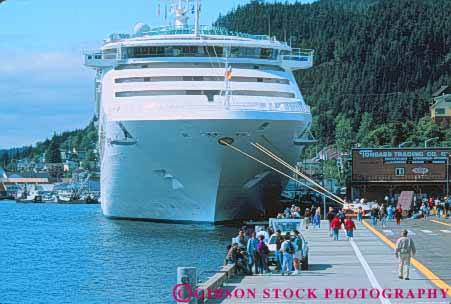 Stock Photo #10460: keywords - alaska coast coastal contrast contrasting contrasts cruise difference different dock docks horz in ketchikan ocean people port ports sea seashore ship ships shore shoreline size town towns water wharf wharfs