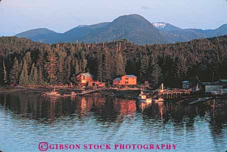 Stock Photo #10461: keywords -  alaska coast coastal dusk evening home homes horz house houses ketchikan landscape ocean remote scenery scenic sea seashore shore shoreline town towns water