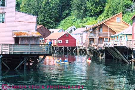 Stock Photo #10467: keywords -  alaska boat boats buildings coast coastal creek horz kayak kayaker kayakers kayaking kayaks ketchikan near ocean paddle paddling sea seashore shopping shops shore shoreline town towns water