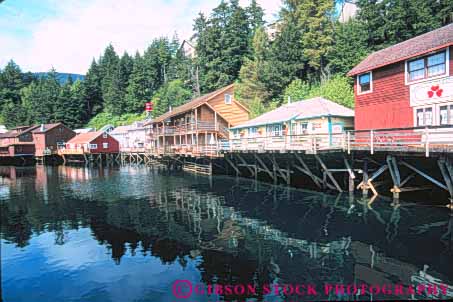 Stock Photo #10468: keywords - alaska along buildings coast coastal creek horz ketchikan ocean sea seashore shopping shops shore shoreline street town towns water