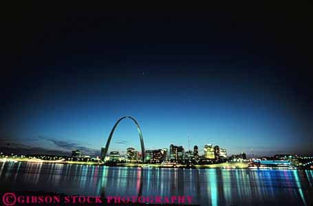 Stock Photo #7750: keywords -  america american arch arches architecture building buildings business center cities city cityscape cityscapes curve dark downtown dusk evening gateway horz lighting lights louis metal missouri modern night saint skyline skylines st st. steel tall urban usa