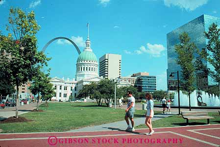 Stock Photo #12339: keywords - cities city couple downtown horz louis man memorial missouri plaza plazas public st summer walk walker walkers walking woman