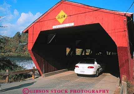 Stock Photo #9314: keywords -  americana antique bernard bridge bridges brook building cover covered england historic horz landmark landmarks new old over red roof shed span spans structure taftville vermont vintage wood wooden