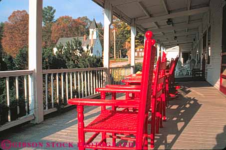 Stock Photo #9324: keywords -  chair chairs color colorful echo england furniture horz hotel hotels inn inns lake new outdoor outside patio patios porch porches red resort resorts rural small town tyson vacation vermont