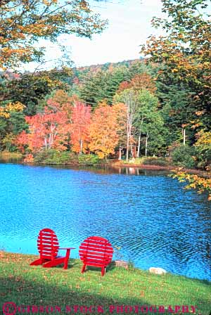 Stock Photo #9329: keywords -  autumn calm chairs color england fall foliage furniture lake lakes lawn ludlow new outdoor outside privacy private quaint quiet red remote rescue romantic solitary solitude two vermont vert water