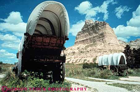 Stock Photo #3386: keywords - bluff conestoga covered historic history horz migration monument movement national nebraska old oregon park parks prairie public replica replicas schooner scott scotts site trail vintage wagon wagons westward