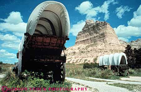 Stock Photo #3386: keywords -  bluff conestoga covered historic history horz migration monument movement national nebraska old oregon park parks prairie public replica replicas schooner scott scotts site trail vintage wagon wagons westward