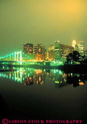 Stock Photo #11847: keywords - buildings calm cities city cityscape cityscapes cloud colorful dark downtown dusk evening flat fog lighting lights minneapolis minnesota mississippi night quiet reflect reflecting reflection reflects river rivers skyline skylines still urban vert water