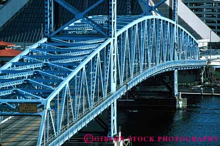 Stock Photo #6031: keywords -  across arch blue bridge criss cross design engineer engineering geometric geometry horz jacksonville main span steel street strong symmetry