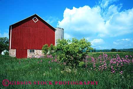 Stock Photo #1262: keywords -  agriculture barn barns blue bright building buildings design farm flower flowers horz landscape lush old pretty red rural scenery scenic sky spring style traditional vintage wisconsin wood wooden