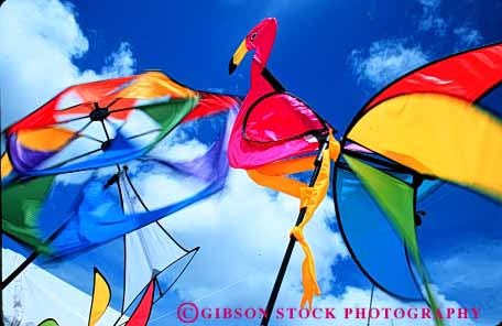 Stock Photo #6077: keywords -  action air banners blow blur color colorful dynamic flag fly horz motion movement pinwheel sky socks spin wind