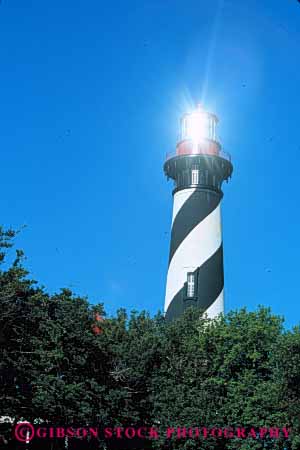 Stock Photo #6071: keywords -  augustine beacon bright coast florida historic history house light lighthouse maritime ocean pattern protect seaside shore spiral st tall tower vert warn warning