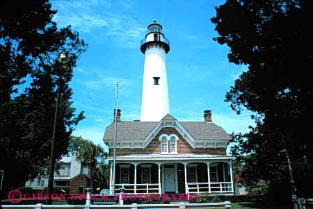 Stock Photo #6072: keywords - beacon bright coast coastal georgia historic history horz house island light lighthouse lighthouses maritime museum ocean protect seaside shore simons st tall tower warn warning