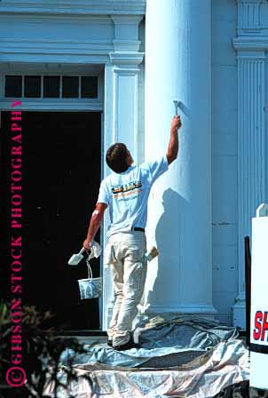 Stock Photo #1381: keywords -  art brush building church craft employee exterior industry job labor man occupation paint painter paycheck skill summer vert white work