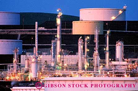 Stock Photo #1434: keywords -  california crude dusk energy environment equipment fuel gas horz industry machinery oil petroleum pipe pollution process refine refinery rodeo storage tanks technology