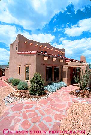 Stock Photo #11418: keywords -  abode adobe albuquerque architecture building class dwelling home homes house houses landscape landscaped landscaping mexico middle new pueblo released residence resident residential southwest style summer vert west