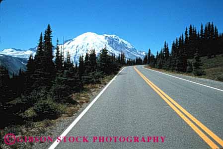 Stock Photo #1496: keywords -  asphalt horz landscape mountain mt. national open park rainier remote road rural scenic stripe washington wilderness