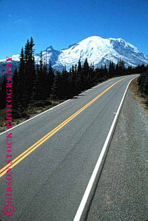 Stock Photo #1497: keywords -  asphalt landscape mountain mt. national open park rainier remote road rural scenic stripe vert washington wilderness