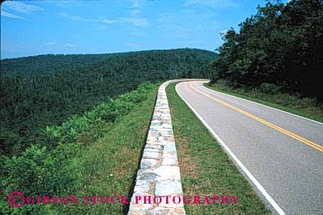 Stock Photo #1501: keywords -  curve dangerous horz mountain national park pavement remote retaining risk road rock rural scenic shenandoah solitary virginia wild winding