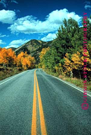 Stock Photo #1512: keywords -  aspen autumn closeup colorado country countryside fall foliage landscape mountain orange remote road route rural scenic street stripe vert