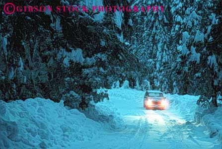 Stock Photo #1524: keywords -  alone california car cold country countryside danger dim dusk horz landscape lights low reduced remote risk road route rural slippery snow storm street visibility winter