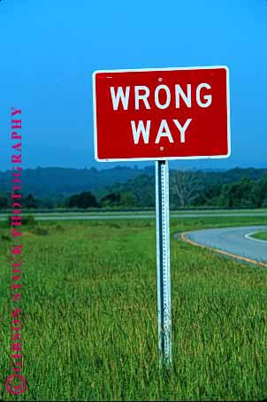 Stock Photo #1549: keywords -  around back caution driving highway mistake red road safety sign square street traffic turn vert warning way wrong