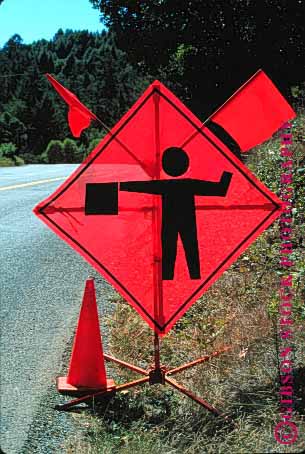 Stock Photo #1553: keywords -  caution construction driving flagman highway men red road safety sign silouette slow square street traffic vert warning work