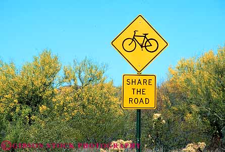 Stock Photo #18279: keywords -  advance bicycle bicycles bicyclist bicyclists bike bright colorful early highway horz letters road roads shape shaped shapes share shares sharing sign signs square squares traffic warn warning warns words yellow