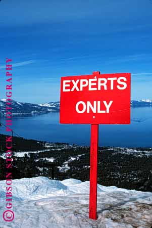 Stock Photo #1560: keywords - california danger e experts injury lake only red risk sign ski skill slope snow steep tahoe vert warning winter