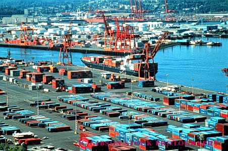 Stock Photo #3405: keywords -  aerial commerce container freight horz industry port seattle shipping transportation washington