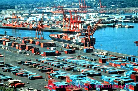 Stock Photo #3405: keywords - aerial commerce container freight horz industry port seattle shipping transportation washington