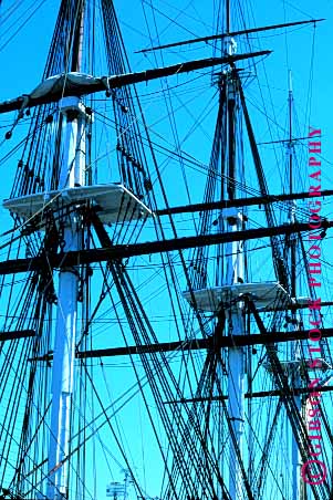 Stock Photo #1581: keywords -  americana boat boston constitution geometric geometry historic line mast rig rigging rope sail ship square uss vert wood