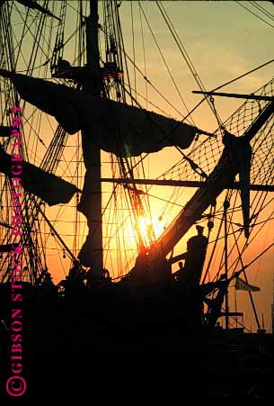 Stock Photo #1582: keywords -  boat bounty dusk historic replica rig sail ship silouette square sunset vert wood