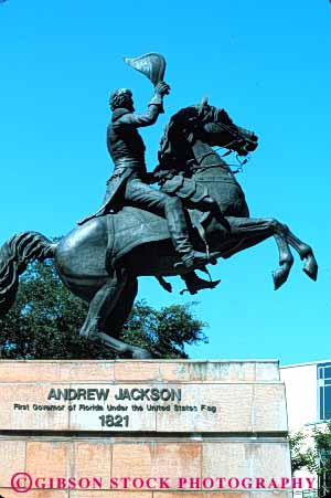 Stock Photo #6048: keywords -  andrew historic history horse jackson jacksonville man memorial metal monument sculpture statue statues vert