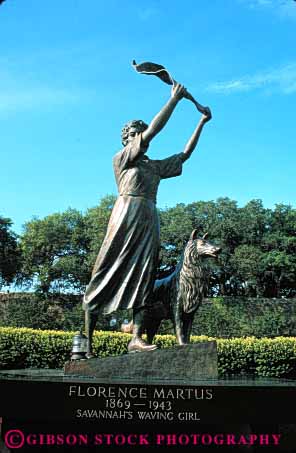 Stock Photo #6049: keywords -  dog florence girl martus memorial metal monument savannah savannahs sculpture signal statue statues vert wave waving woman