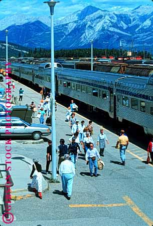 Stock Photo #1627: keywords -  banff customer industry passenger railroad service shipping station summer train transportation travel vacation vert