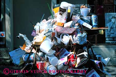 Stock Photo #1633: keywords -  can debris horz litter overflow paper plastic pollution refuse rubbish trash waste