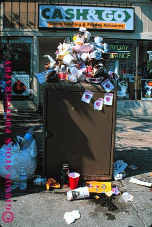 Stock Photo #1634: keywords -  can debris litter overflow paper plastic pollution refuse rubbish trash vert waste