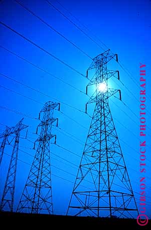 Stock Photo #1636: keywords -  distribution electrical electricity energy geometric grid high industry line lines network power silouette technology tension tower transmission triangle vert wire wires