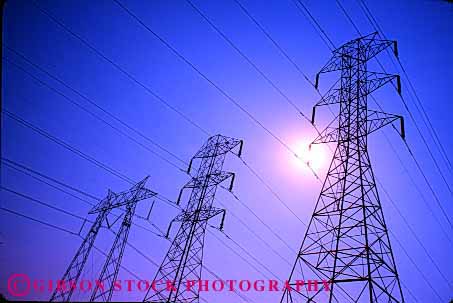 Stock Photo #1639: keywords - conduct conducting conducts distribution electrical electricity energy geometric grid high horz industry line lines network power silouette sun technology tension tower transmission triangle wire wires